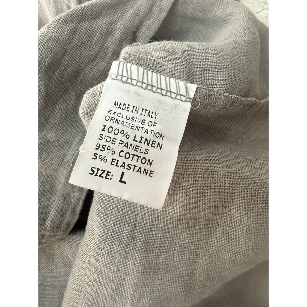 Lina Tomei Italy 100% Linen  Women Dress L Gray Beaded Sleeveless Shift V Neck - Picture 14 of 14